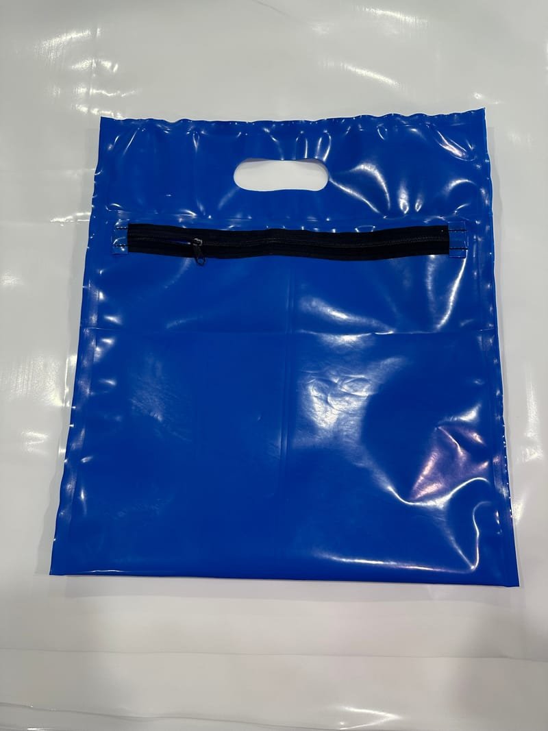 Blue small veterinary body bag with handles 18x32 inches for pets under 20lb - chlorine free medical grade LDPE - Medgear Canada