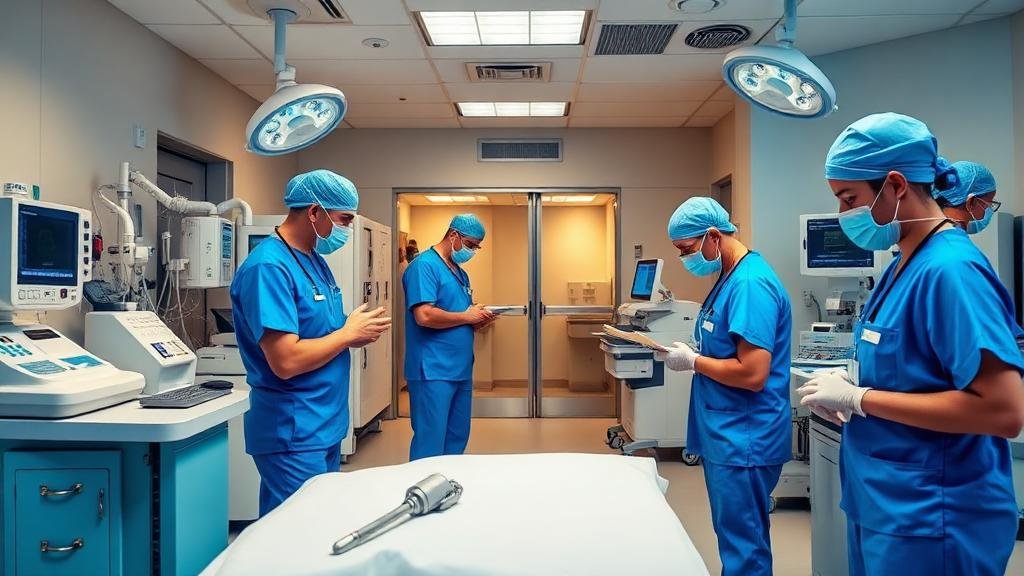 Professional hospital emergency room with medical staff
